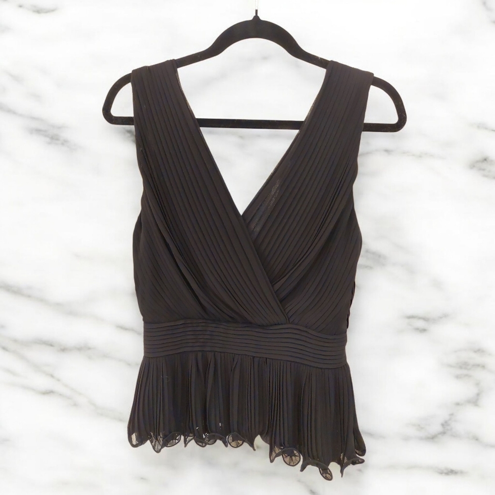 Bloomingdale's Black Wrap Peplum Sleeveless Blouse